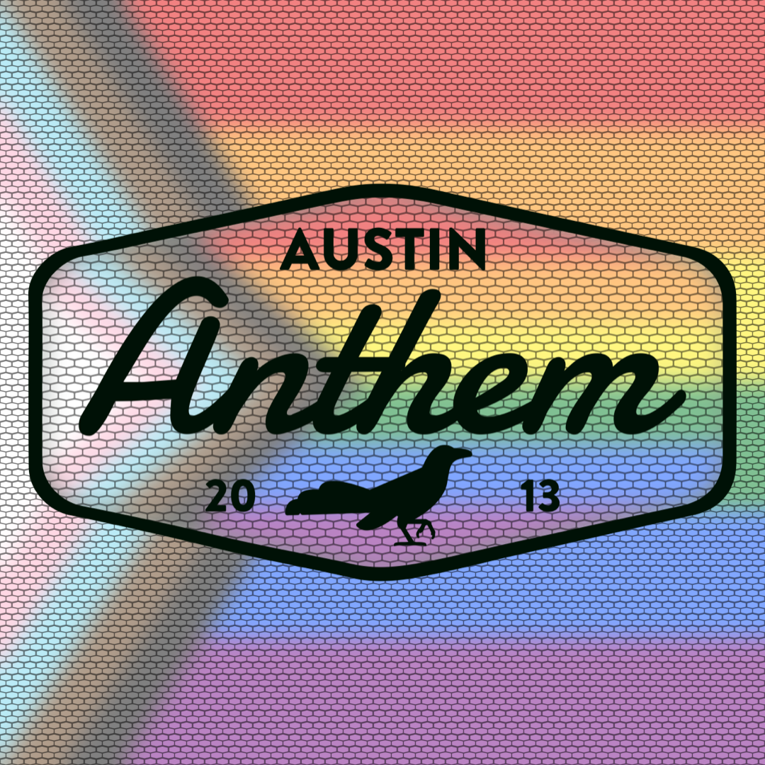 A stylized version of the Austin Anthem 2024 badge in pride colors.