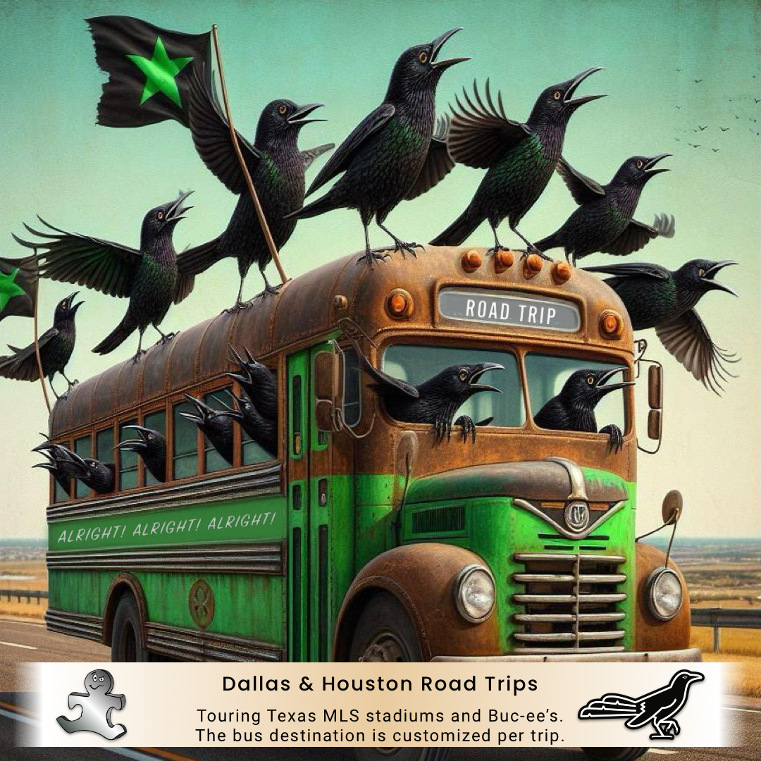 An old bus on the road with grackles on top and inside.