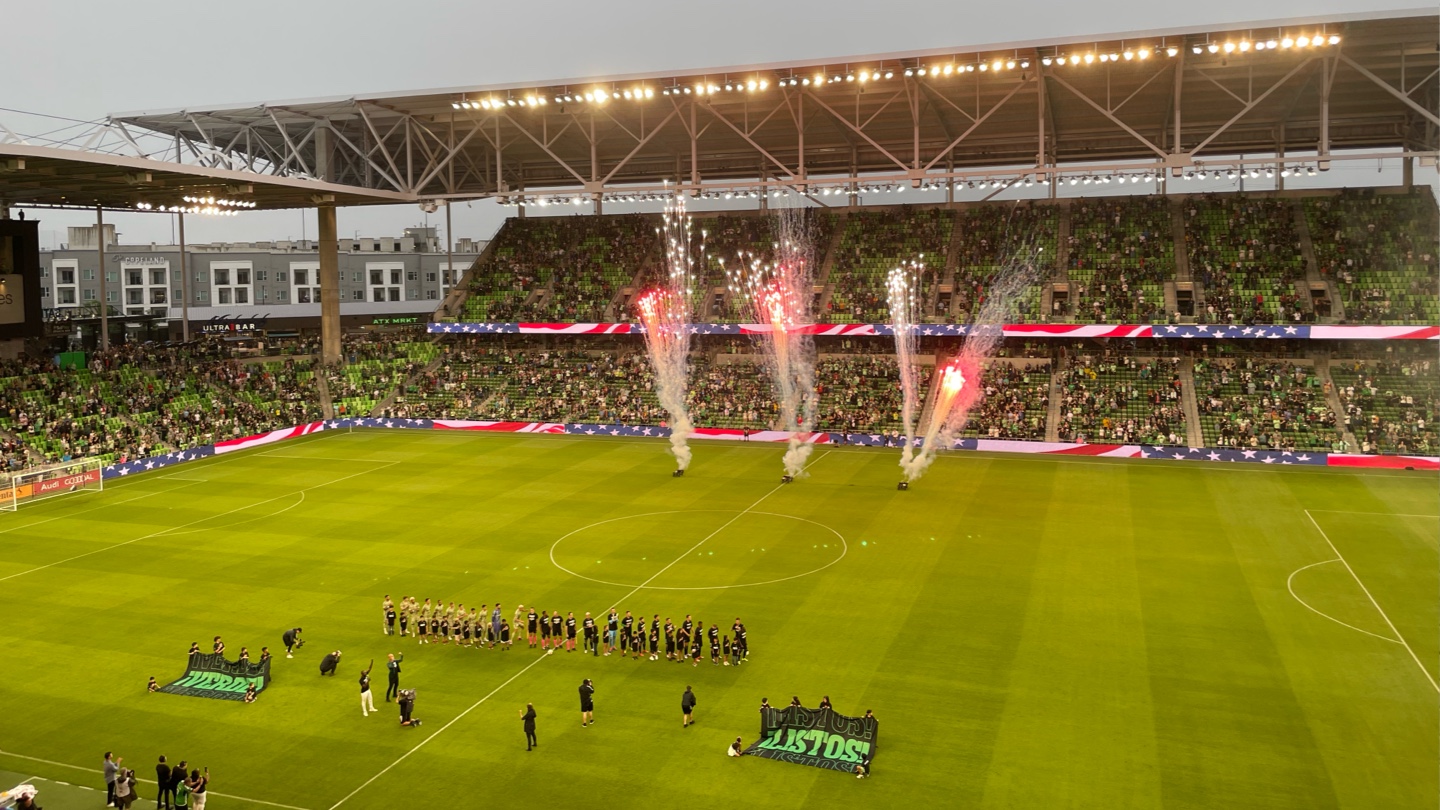 Fireworks being set-off during the opening ceremonies of an Austin FC match.