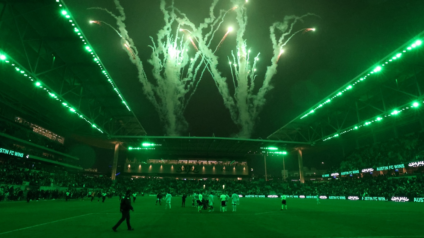 Fireworks being set-off during the opening ceremonies of an Austin FC match.