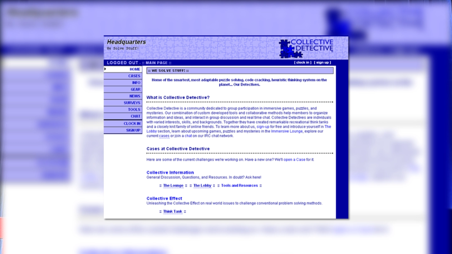 Screenshot of an old Collective Detective homepage.