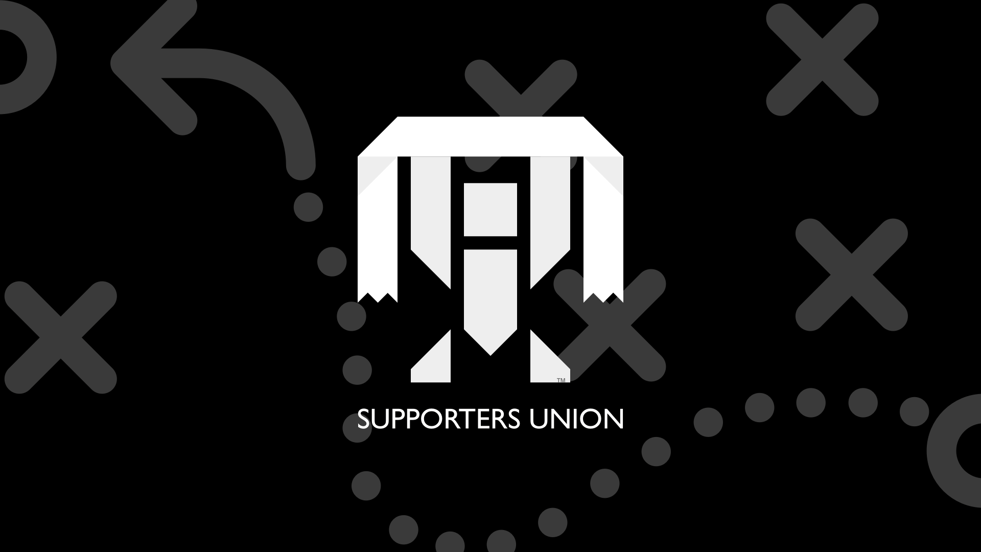 /content/Supporters Union logo on a dark background with X's and O's.